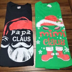 Set of 2 Christmas Tees: Papa Claus And Mimi Claus - Size XL